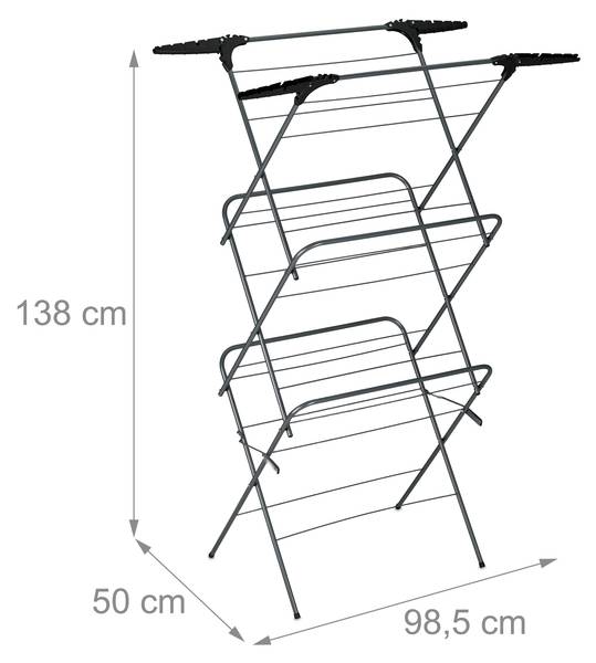 Wasrek inklapbaar 10,8 m drooglengte zwart - grijs - ijzer - 64 x 138 x 50 cm
