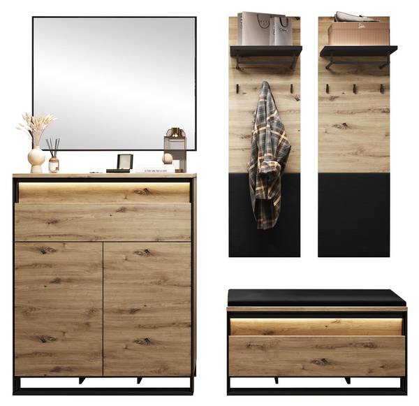Garderobe-Set Quant IX, 5-er Set Braun - Holzwerkstoff