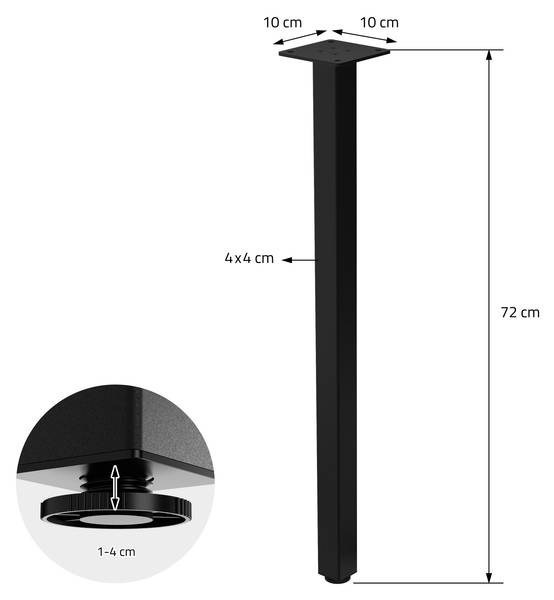 Tischbein LUCCA 4er-Set Schwarz - Höhe: 72 cm