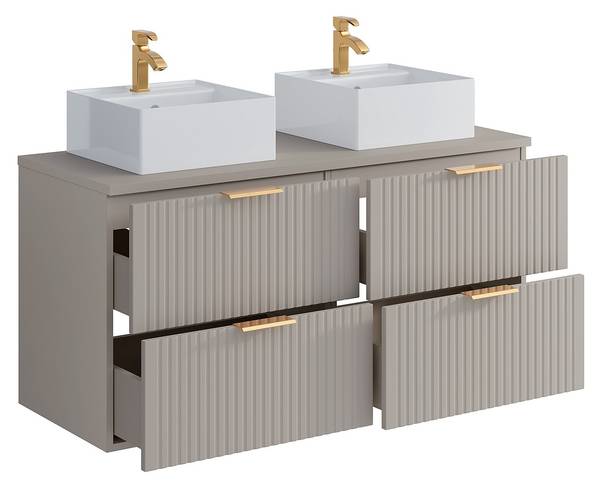 Doppelwaschtisch ZEVARA Beige - Holz teilmassiv - 46 x 57 x 120 cm
