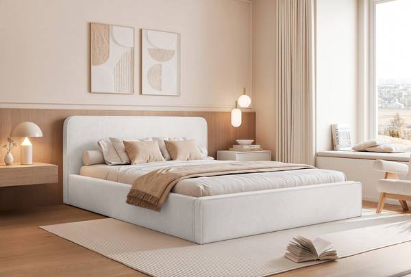 Monteli gestoffeerd bed wit - Breedte: 158 cm