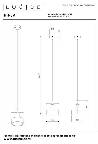 Suspension NINJA Gris - Béton - 20 x 120 x 23 cm