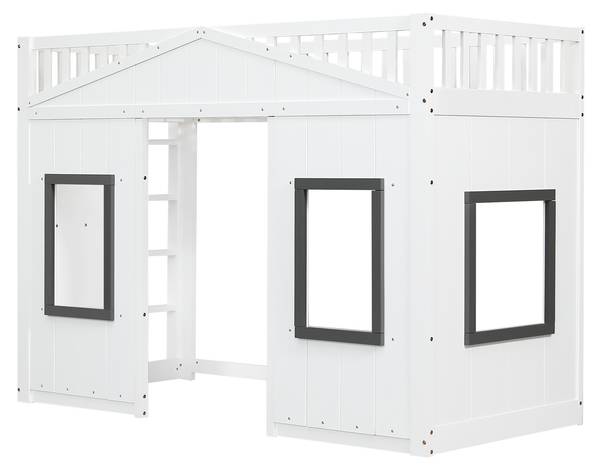 Hoogbed AtticHomey Ⅰ wit - plaatmateriaal op houtbasis - massief hout - 95 x 146 x 218 cm