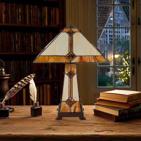 Tiffany Tischlampe 7604 Weiß - Glas - 41 x 58 x 41 cm