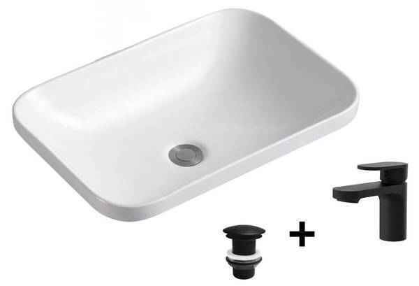 Einbauwaschbecken-Set PALMA 3-teilig Weiß - Keramik - 53 x 15 x 37 cm