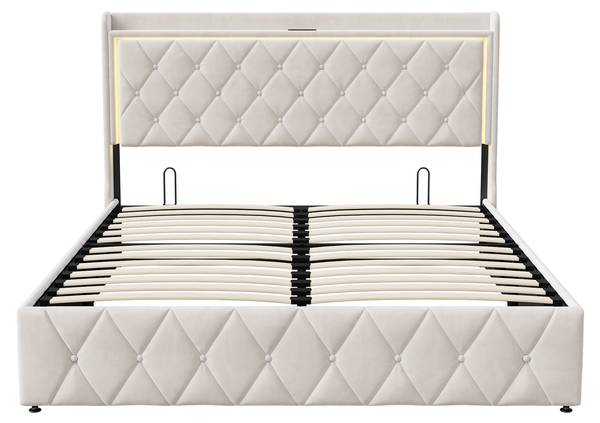 Polsterbett Boxspringbett MOKP Beige - Metall - Massivholz - 165 x 108 x 209 cm