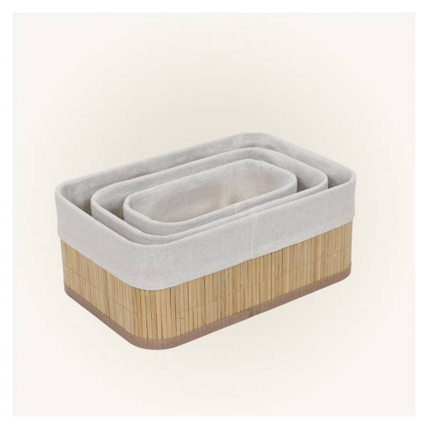Aufbewahrungskörbe VINNO 3er Set Beige - Bambus - 20 x 10 x 8 cm