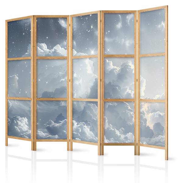 Paravent Wolken Sterne 5-tlg Blau - Grau - Weiß - Holzwerkstoff - Textil - 225 x 172 x 3 cm