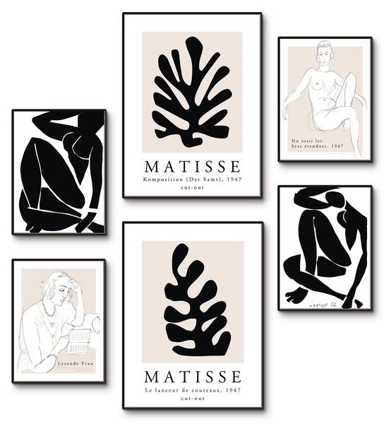 Poster Matisse Collage schwarz Set 6tlg. Schwarz - Papier - 60 x 45 x 1 cm
