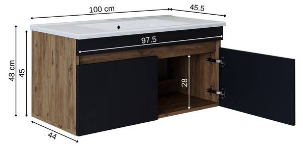Badmöbel Set ATRIA-100 2-teilig Eiche Grau Dekor