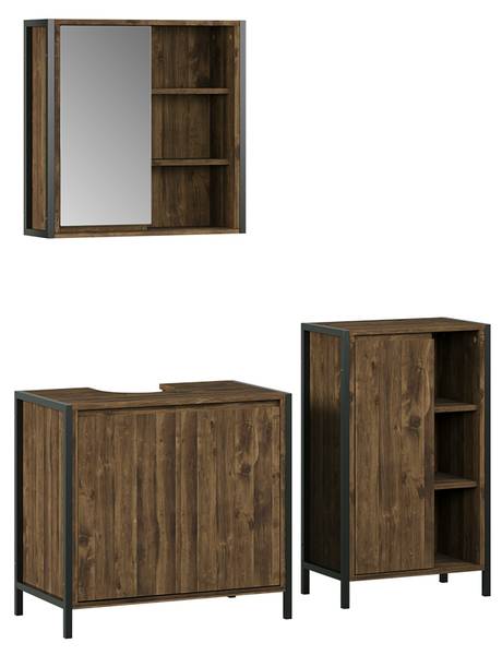 Badmöbel-Set Naola 57740 3er Set Schwarz - Braun - Holzwerkstoff - 70 x 65 x 40 cm