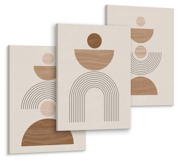 Leinwandbilder BOHO Abstraktion 3-er Set Beige - Braun - Weiß - Leinen - 90 x 40 x 40 cm