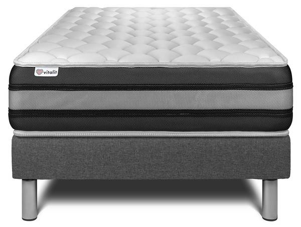 Bettgestell und Matratze VITALSPRING ZE Grau - Massivholz - 120 x 55 x 190 cm