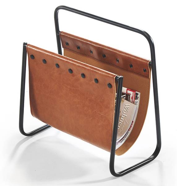 Zeitungsständer LEATHERMETAL39 Braun - Echtleder - 21 x 40 x 39 cm