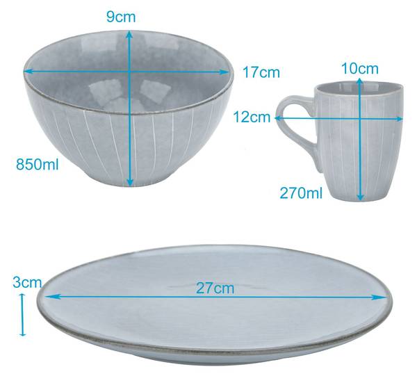 12-teiliges Geschirrset in Grau Grau - Keramik - 30 x 29 x 45 cm