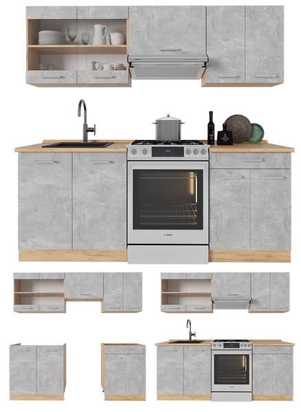 Küchenzeile R-Line 54173 Braun - Grau - Chrom - 200 x 82 x 60 cm