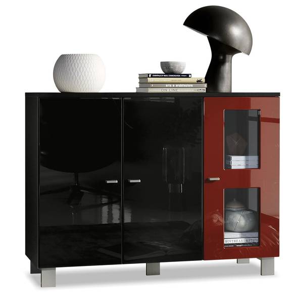 Sideboard Denjo Schwarz - Hochglanz Bordeaux