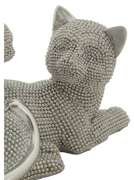 Skulptur Katzen 2 Silber - Kunstharz - Harz - 19 x 13 x 9 cm