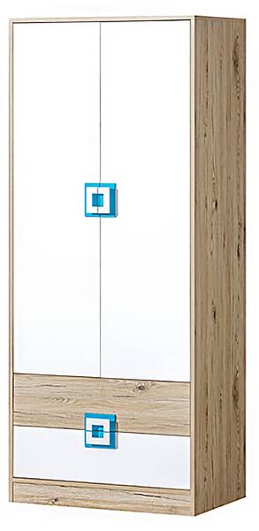 Kleiderschrank NICO 1 Multicolor - Eiche Hell - Türkis - Weiß