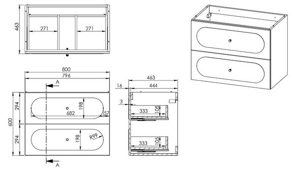 Meuble simple vasque SATOBAL Rose foncé - En partie en bois massif - 46 x 60 x 80 cm