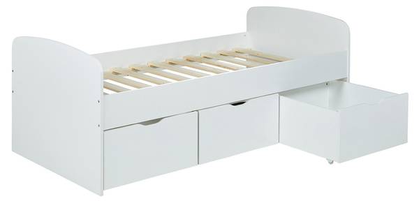 Set Bett + Matratze LOUANE Weiß - Holz teilmassiv - 193 x 75 x 95 cm