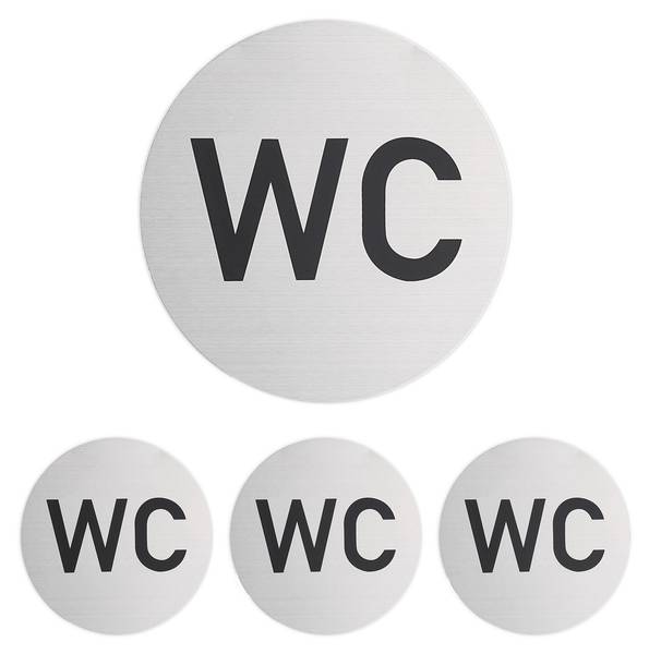 Zelfklevend wc bordje set van 4 zwart - zilver - aluminium - 10 x 10 x 1 cm