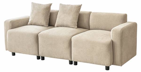 3-Sitzer Sofa ChenilKiss Ⅲ Beige - Holzwerkstoff - Metall - Kunststoff - Massivholz - Textil - 211 x 71 x 67 cm