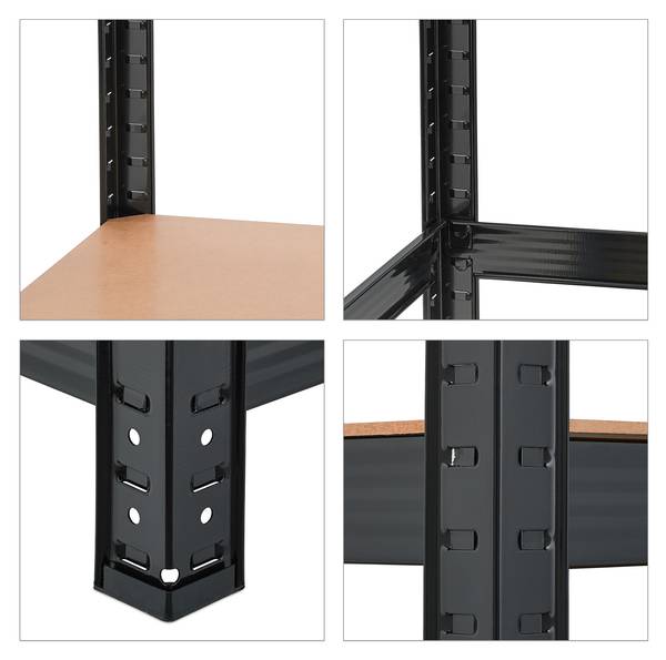 2x Schwarzes Schwerlastregal Schwarz - Braun - Stahl - 100 x 180 x 41 cm