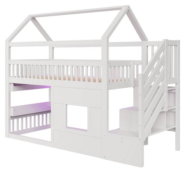 Holzhausbett Oneiros Ⅰ Weiß - Holzwerkstoff - Massivholz - 95 x 189 x 254 cm