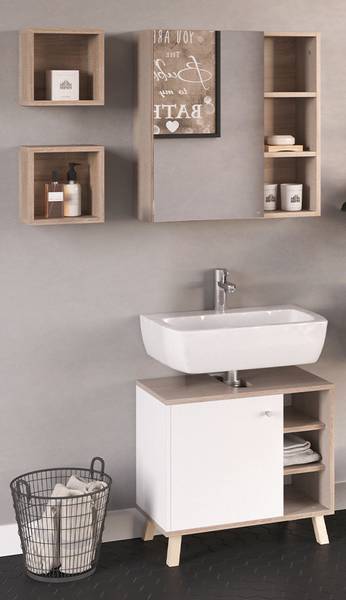 Badmöbel-Set Senyo 36443 2er Set Eiche Sonoma Dekor - Weiß