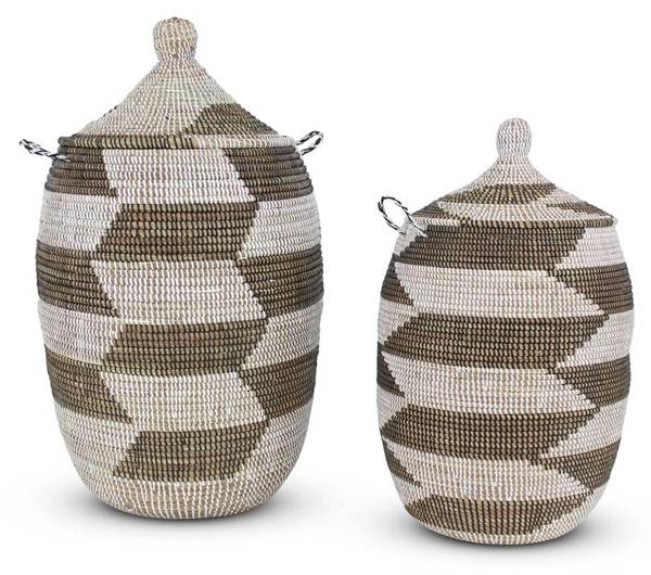 Wäschekorb Weidengeflecht Deckel Schwarz - Naturfaser - 44 x 80 x 44 cm