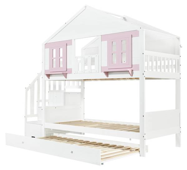 Etagenbett LucyWoody Ⅰ Weiß - Holzwerkstoff - 96 x 211 x 253 cm