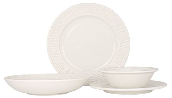 Geschirrset Pure Dot 24-tlg Weiß - Porzellan - Höhe: 2 cm