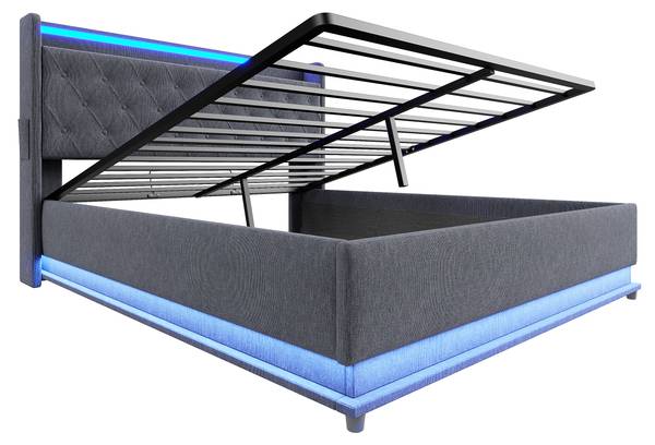 LED Polsterbett Oneiros Ⅰ Grau - Breite: 146 cm