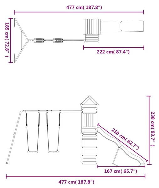 Speelhuis 3028864 bruin - massief hout - 185 x 238 x 477 cm