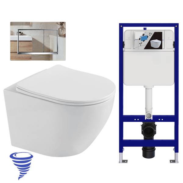 Wand WC mit Unterputzspülkasten Linea Weiß - Keramik - 37 x 37 x 49 cm