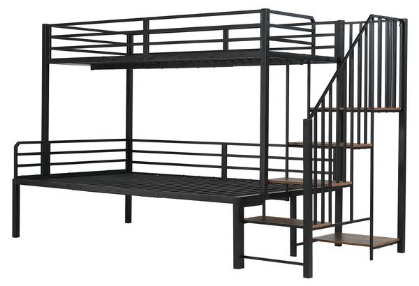 Lit superposé EveMetal Ⅰ Noir - Bois manufacturé - Métal - 124 x 160 x 257 cm