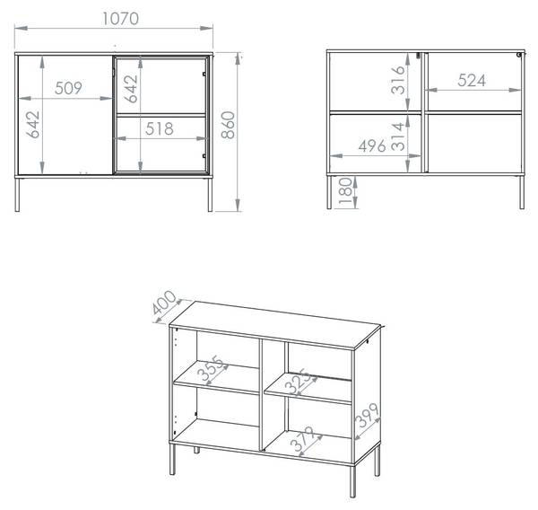 Sideboard BARNEE Schwarz - Braun - Eiche Dekor