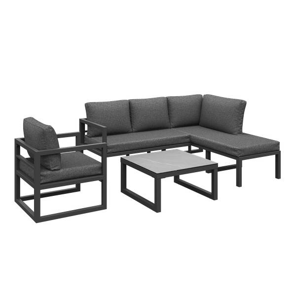Ensemble jardin corde 4-pce Phanes Ⅳ Gris - Polyester - Tissu - Fer - Verre de sécurité - 122 x 78 x 184 cm