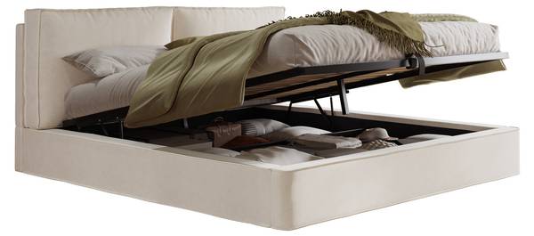 Gestoffeerd bed ZoommiⅡ beige - velours - 196 x 105 x 231 cm