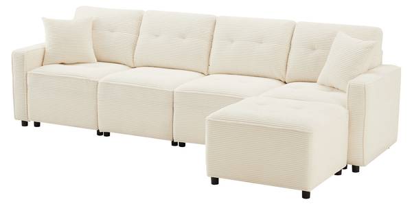 Ecksofa CHANGE Ⅳ Beige - Cord - 146 x 85 x 280 cm