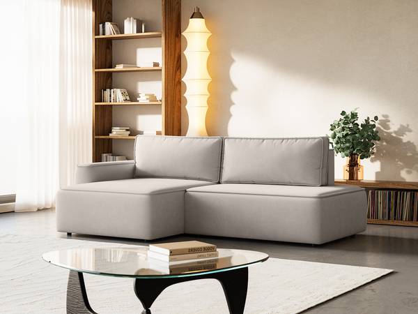 Ecksofa Sarro Weiß - Armlehne davorstehend links - Ecke davorstehend links - Ottomane davorstehend links