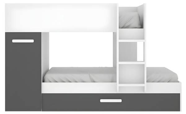 Etagenbett ANTHONY Grau - Holz teilmassiv - 97 x 150 x 243 cm