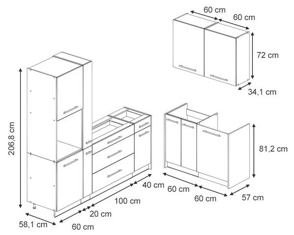 Küchenzeile Fame-Line 64974 Anthrazit - Eiche Landhaus Dekor - Eiche Dekor