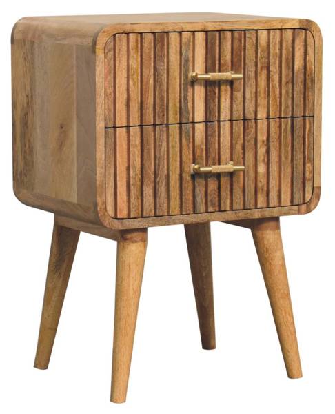 Table de nuit Striée Beige - Manguier - Laiton - 45 x 65 x 35 cm