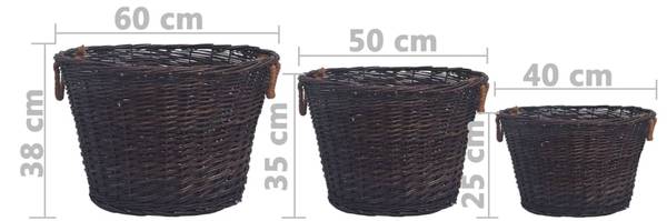 Brennholzkorb Set 286986 (3er Set) Braun - Weide - 60 x 38 x 60 cm