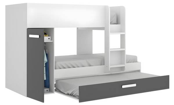 Etagenbett ANTHONY Grau - Holz teilmassiv - 97 x 150 x 243 cm