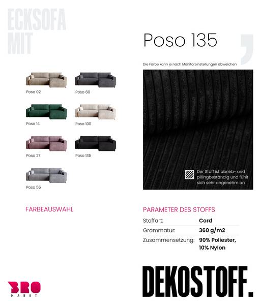 Ecksofa mit Schlaffunktion PUMI XL Schwarz
