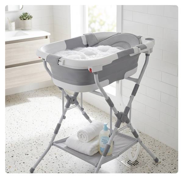 Faltbare Babybadewanne mit Gestell Grau - Weiß - Eisen - 68 x 84 x 52 cm