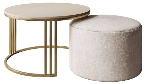 Couchtisch mit Hocker LORI Beige - Kaschmir - Creme - Gold